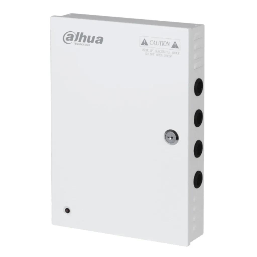 [DH-PFM342-9CH] Dahua - Fuente de Poder Centralizada de 12V 10A con Distribuidor para 9 Camaras Indicadores Led por Canal Voltaje de Entrada de AC90V-264V Fusibles Intercambiables Gabinete Metalico con Cerradura Protección Contra Descargas