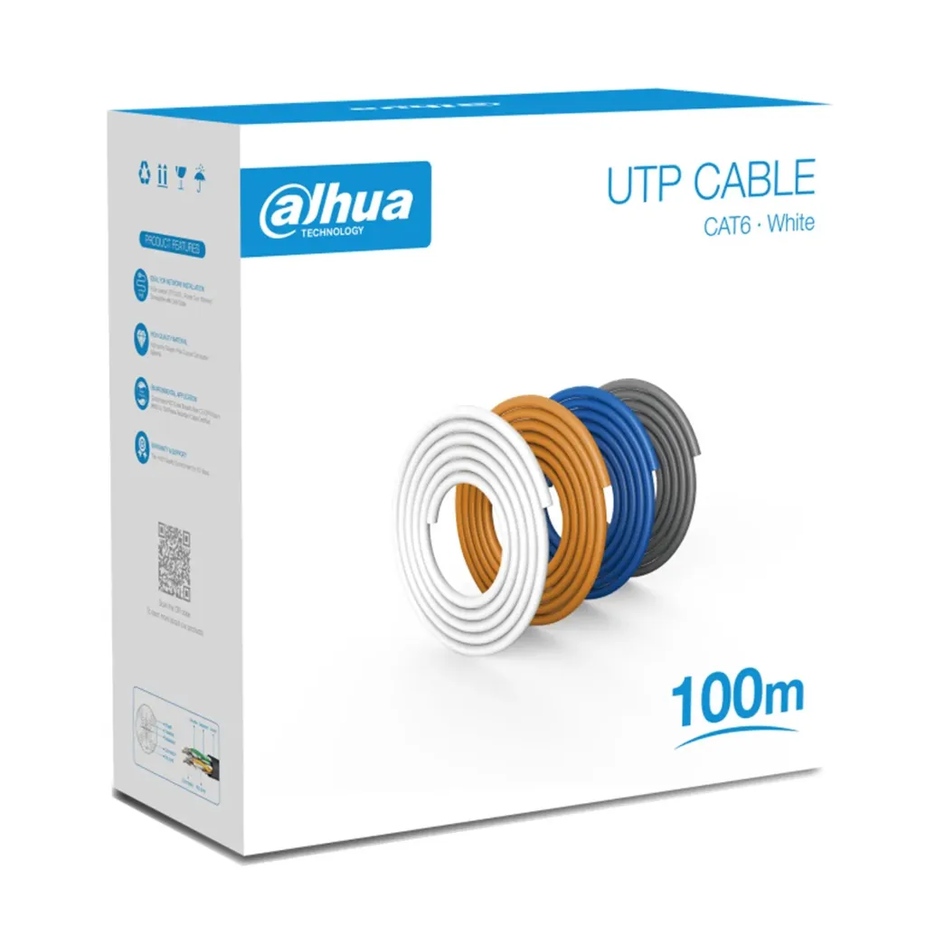 [021674] [DH-PFM920I-6UN-C-100] Dahua - Cable UTP CAT6 (Categoria 6) 100% Cobre 24AWG 0.53MM Interior (Blanco) [Caja 100 Metros]
