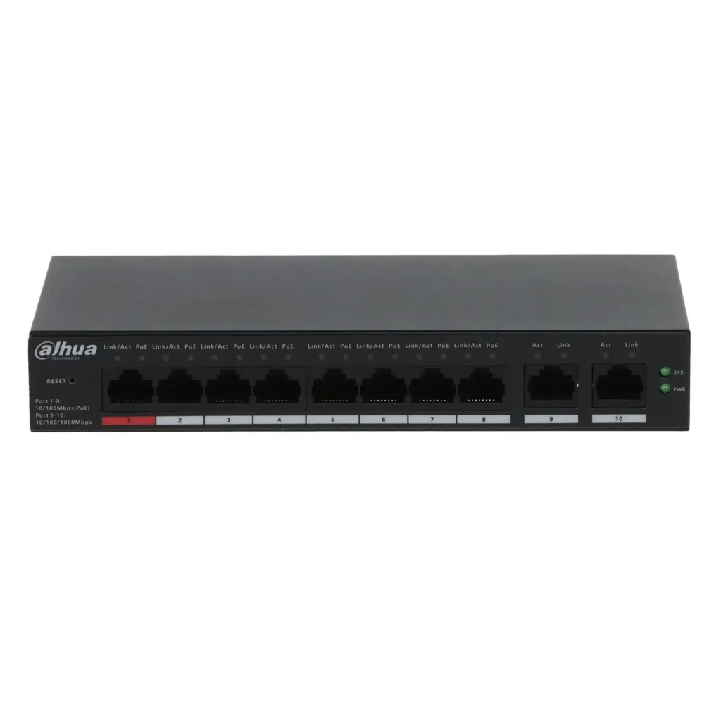 [021710] [DH-CS4010-8GT-110] Dahua - Switch Cloud L2 PoE de 10 Puertos con 8 Puertos RJ45 PoE (10/100/1000 Mbps) y 2 Puertos SFP Uplink (100/1000 Mbps) Gestión en la Nube Carcasa Metálica Total PoE 110W [Administrable]