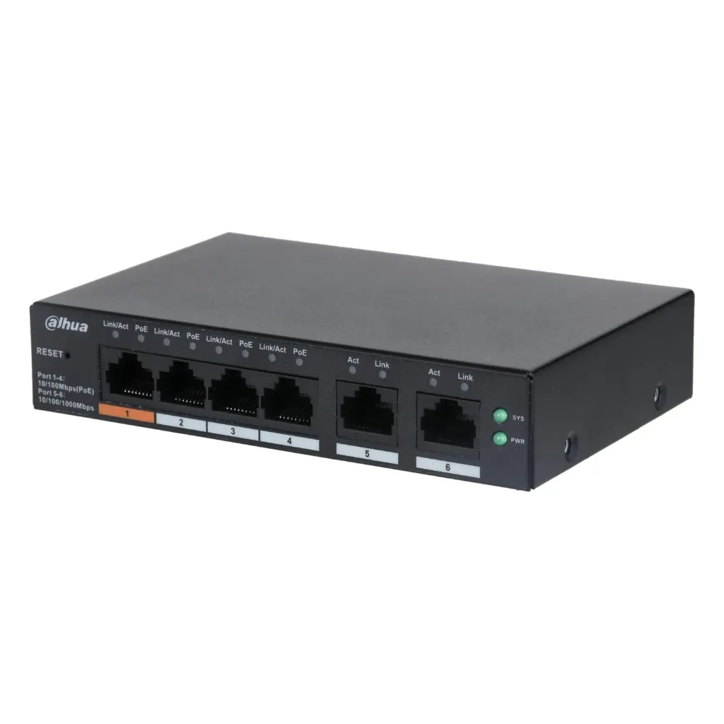 [021806] [DH-CS4006-4GT-60-V2] Dahua - Switch Cloud L2 PoE de 6 Puertos con 4 Puertos RJ45 PoE (Gigabit) y 2 Puertos RJ45 Uplink (Gigabit) Gestión en la Nube Carcasa Metálica Total PoE 60W [Administrable]