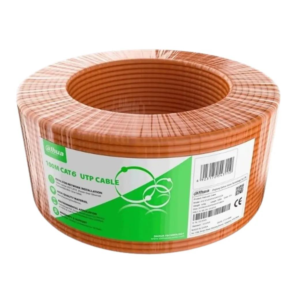 [DH-PFM922I-6UN-C-100-orange] Dahua - Cable UTP CAT6 (Categoria 6) CCA 23AWG 0.57MM Interior (Naranja) [Rollo 100 Metros]