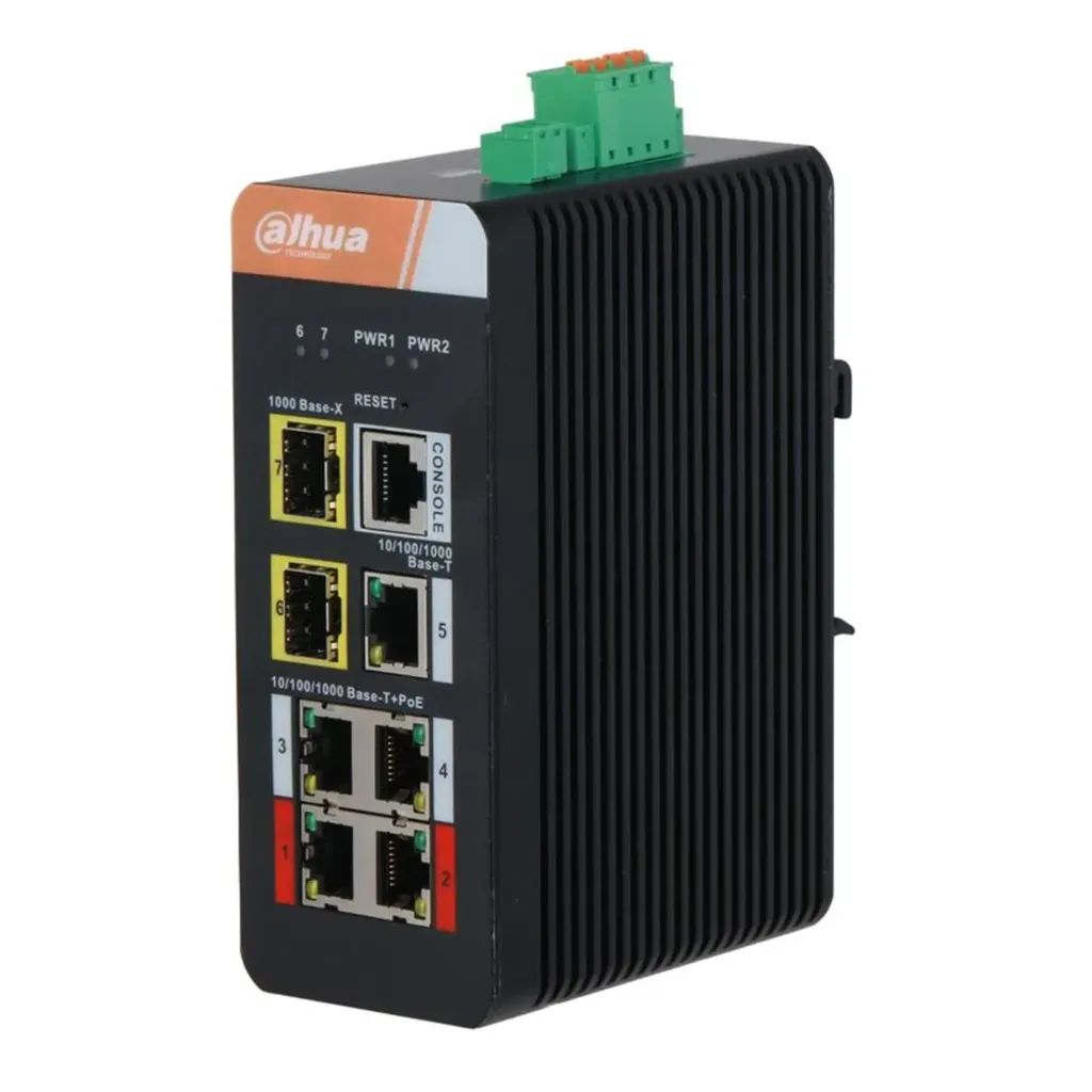 [021936] [DH-IS4207-4GT-120] Dahua - Switch Cloud L2 Industrial PoE de 7 Puertos con 4 Puertos RJ-45 PoE (Gigabit) y 2 Puertos SFP (1000 Mbps) Gestión en Nube Carcasa Metálica Total PoE 120W [Administrable]