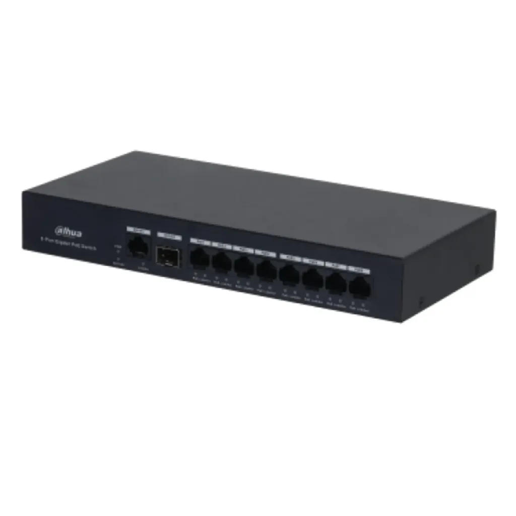 [021957] [DH-PFS3110-8GT-65] Dahua - Switch PoE para Escritorio de 10 Puertos con 8 Puertos PoE (Gigabit) 1 Puerto Uplink (Gigabit) y 1 Puertos SFP (Gigabit) Carcasa Metálica Total PoE 65W [No Administrable]