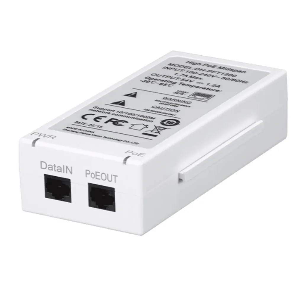 [021960] [DH-PFT1200] Dahua - Inyector Hi-Poe Midspan Gigabit Soporta PoE PoE+ Hi-PoE 60W para PTZ Indicadores Led de Status Funciona con Extensor PFT1300 para conexión en Cascada