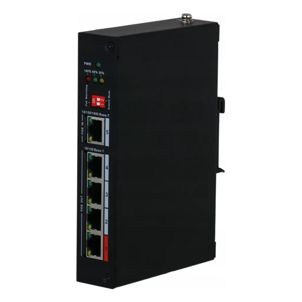 [021963] [DH-PFT1500] Dahua - Extensor PoE de 5 Puertos con 4 Salidas PoE y 1 Entrada PoE (4 Puertos 10/100Mbps 1 Puerto Uplink 10/100/1000Mbps PoE In 3 Puertos PoE Out 802.3af/at 1 Puerto PoE Out 802.3bt) PoE Watchdog PoE Extendido hasta 250m