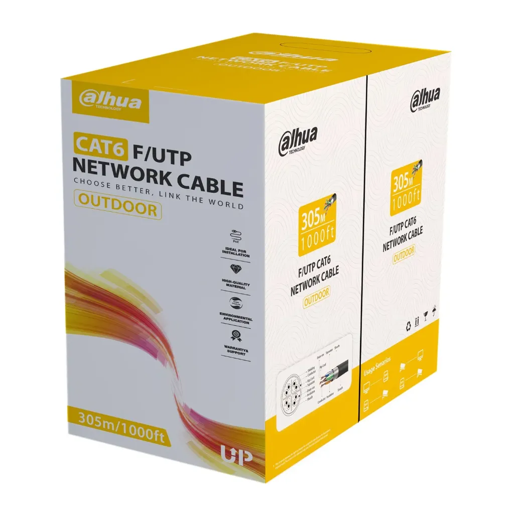 [DH-PFM920-6UN-black] Dahua - Cable UTP CAT6 (Categoria 6) 100% Cobre Exterior 0.57MM 23 AWG Negro [Caja 305 Metros]