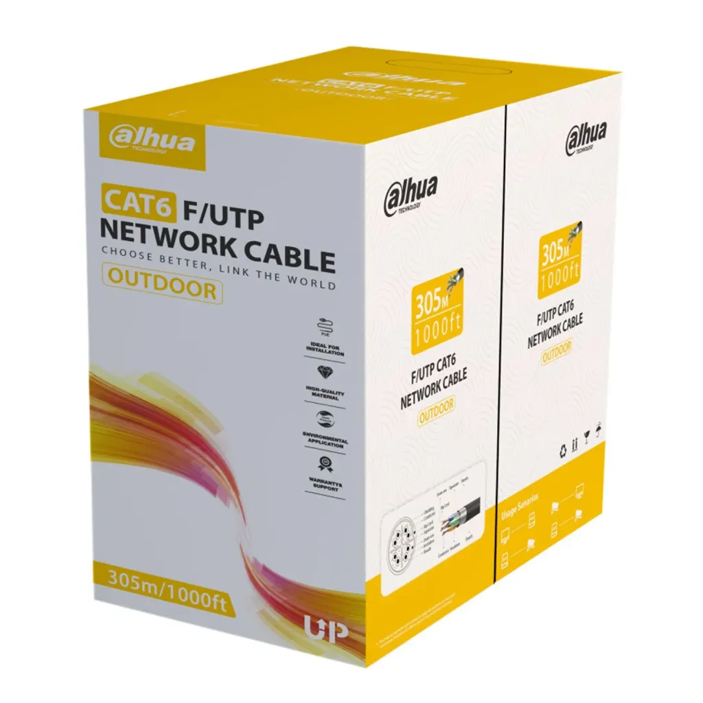 [021977] [DH-PFM920-6F-black] Dahua - Cable F/UTP CAT6 (Categoria 6) 100% Cobre Exterior 0.57MM 23 AWG Negro [Caja 305 Metros]
