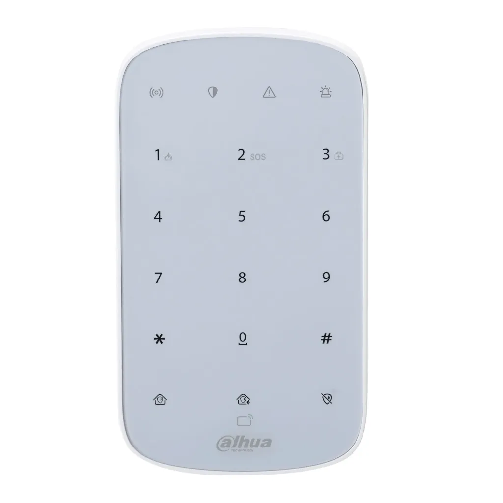 [040166] [DHI-ARK30T-W2] Dahua - Teclado Inalámbrico Interior Táctil para Armado y Desarmado Soporta hasta 32 Usuarios con Pin o Tarjetas (IC Mifare) Indicadores Led de Status del Panel Alarma de Batería Baja Frecuencia 433MHz [Batería 4 x AA]
