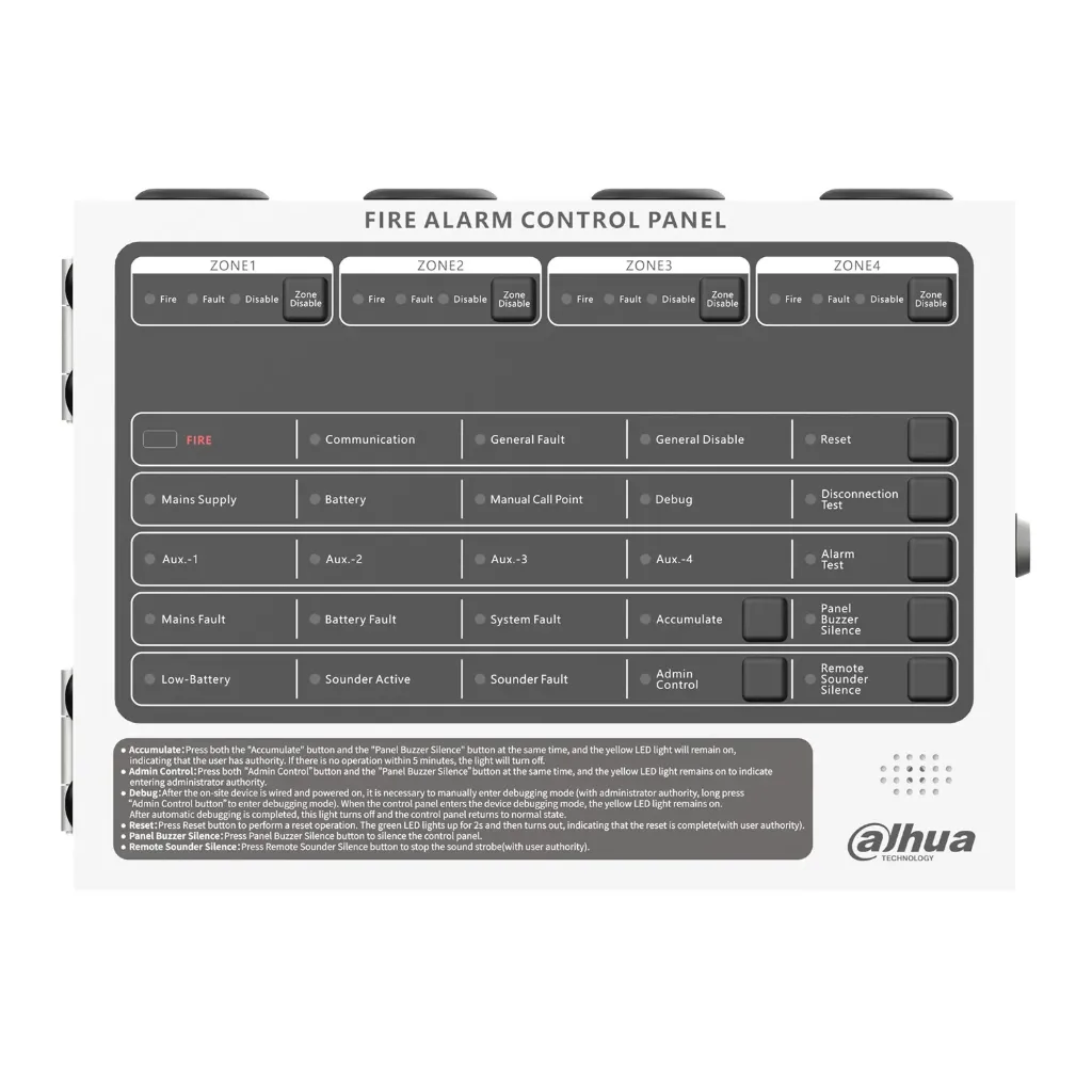 [040195] [DHI-HY-C102-4] Dahua - Panel de Control de Alarma Contra Incendios Convencional de 4 Zonas Interfaz Ethernet Interfaz RS-485 Alimentación principal de 90 VCA a 270 VCA [WisuAlarm]
