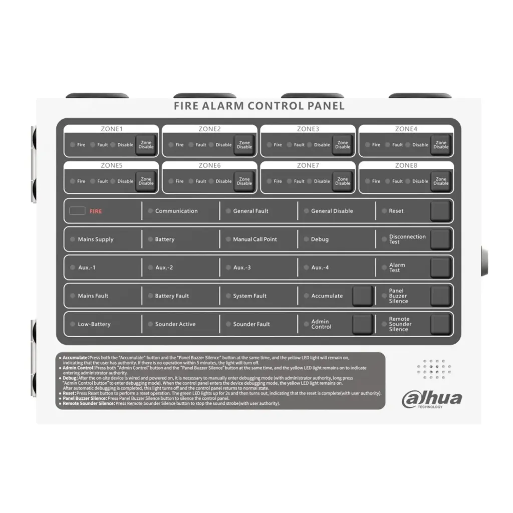 [040196] [DHI-HY-C102-8] Dahua - Panel de Control de Alarma Contra Incendios Convencional de 8 Zonas Interfaz Ethernet Interfaz RS-485 Alimentación principal de 90 VCA a 270 VCA [WisuAlarm]