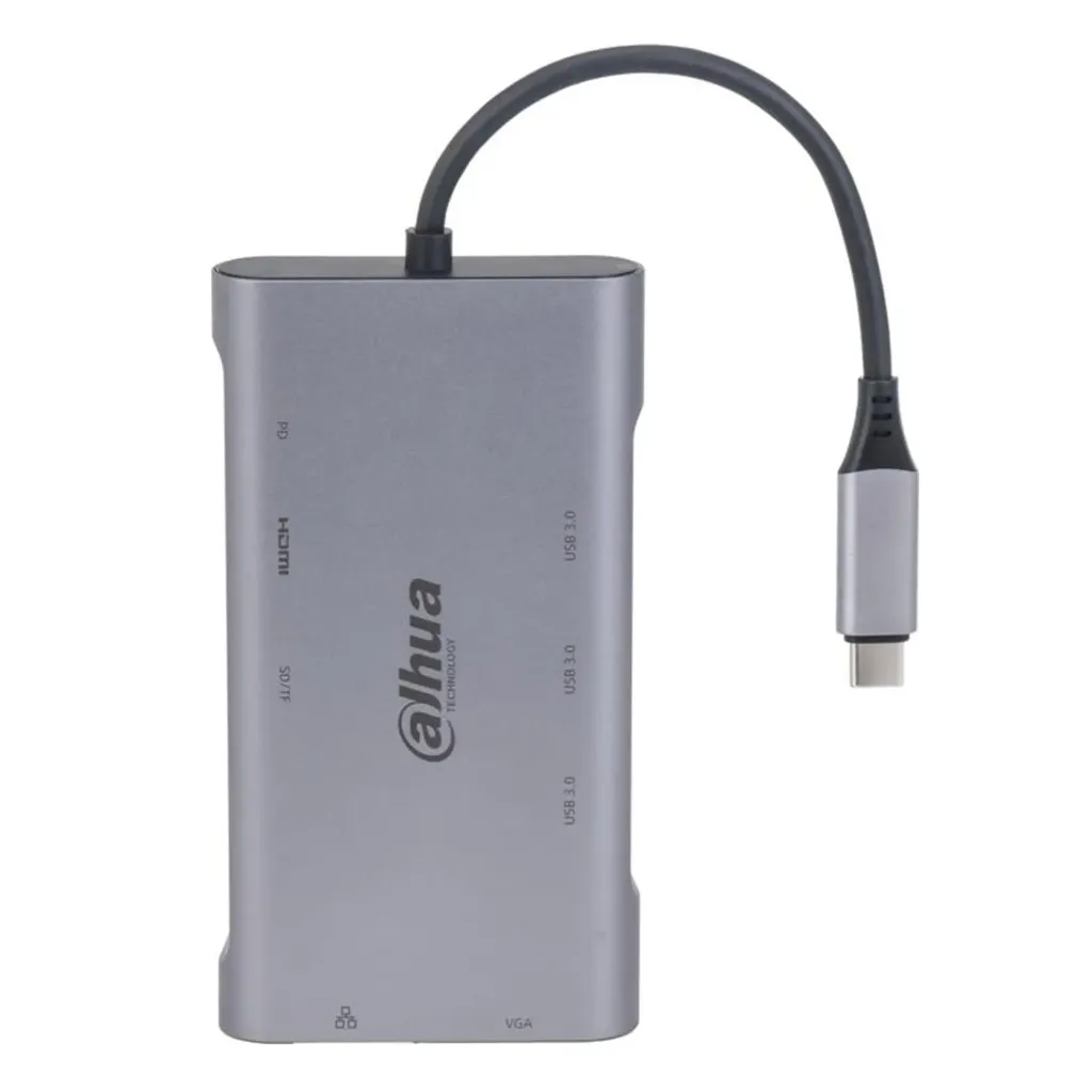 [061663] [DH-TC39] Dahua - Estación de Acoplamiento (9 en 1) USB 3.1 Tipo C a USB 3.0 + HDMI + RJ45 + VGA + SD/TF + PD Admite Lectura y Escritura en Tarjetas SD/TF Conexión Plug and Play Carcasa Metálica