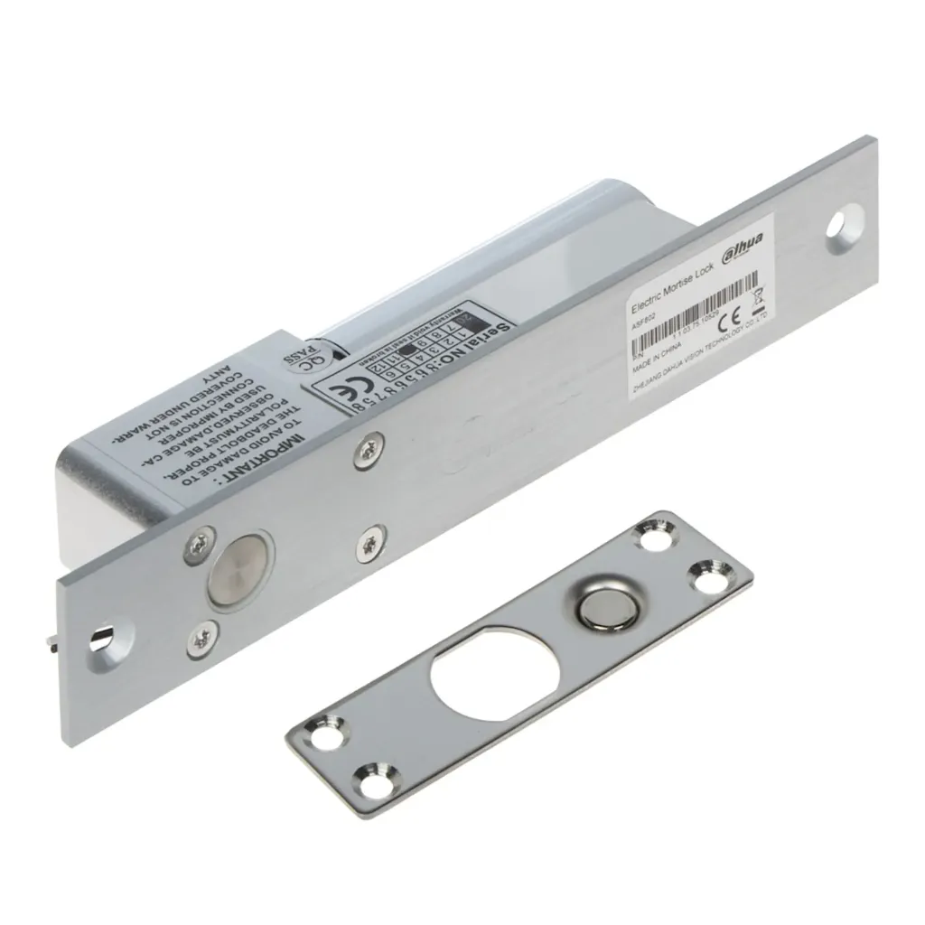 [090441] [DHI-ASF802] Dahua - Cerradura Hembrilla Contrachapa Eléctrica Tipo Piston 12V Intervalo de Bloqueo 0/3/6/9 Seg Medidas 205 x 42 x 40mm