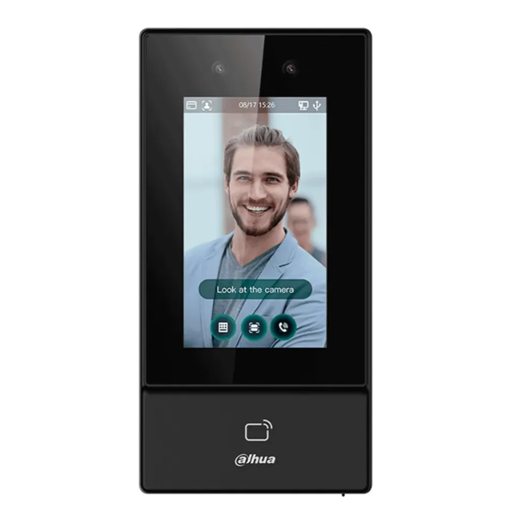 [090478] [DHI-ASI6213S] Dahua - Control de Acceso con Pantalla Táctil de 4.3" y Reconocimiento Facial (6.000 Usuarios 6.000 Rostros 10.000 Tarjetas IC Mifare 6.000 Claves 300.000 Registros) Comunicación TCP/IP y Wi-Fi para Interiores y Exteriores [Serie FACT]