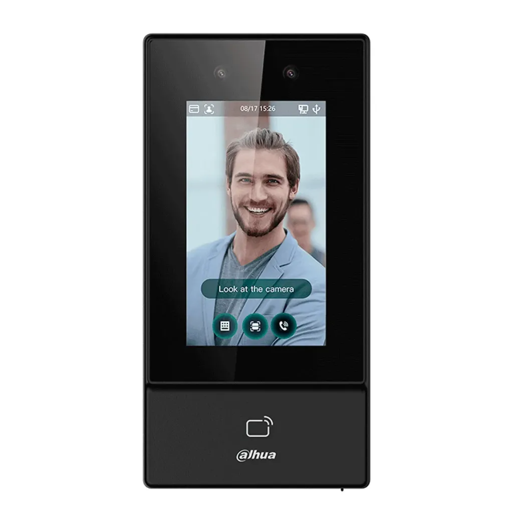 [DHI-ASI6213S-D] Dahua - Control de Acceso con Pantalla Táctil de 4.3" y Reconocimiento Facial (6.000 Usuarios 6.000 Rostros 10.000 Tarjetas ID 6.000 Claves 300.000 Registros) Comunicación TCP/IP y Wi-Fi para Interiores y Exteriores [Serie FACT]