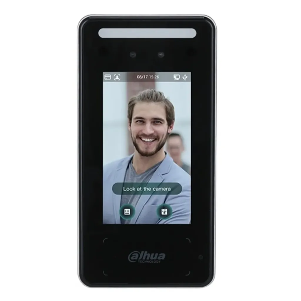 [090483] [DHI-ASI6213J-MW-V1] Dahua - Control de Acceso con Pantalla Táctil de 4.3" y Reconocimiento Facial (20.000 Usuarios 20.000 Rostros 50.000 Tarjetas IC Mifare 20.000 Claves) Puerto PoE TCP/IP y Wi-Fi para Interiores y Exteriores [Serie FACT]