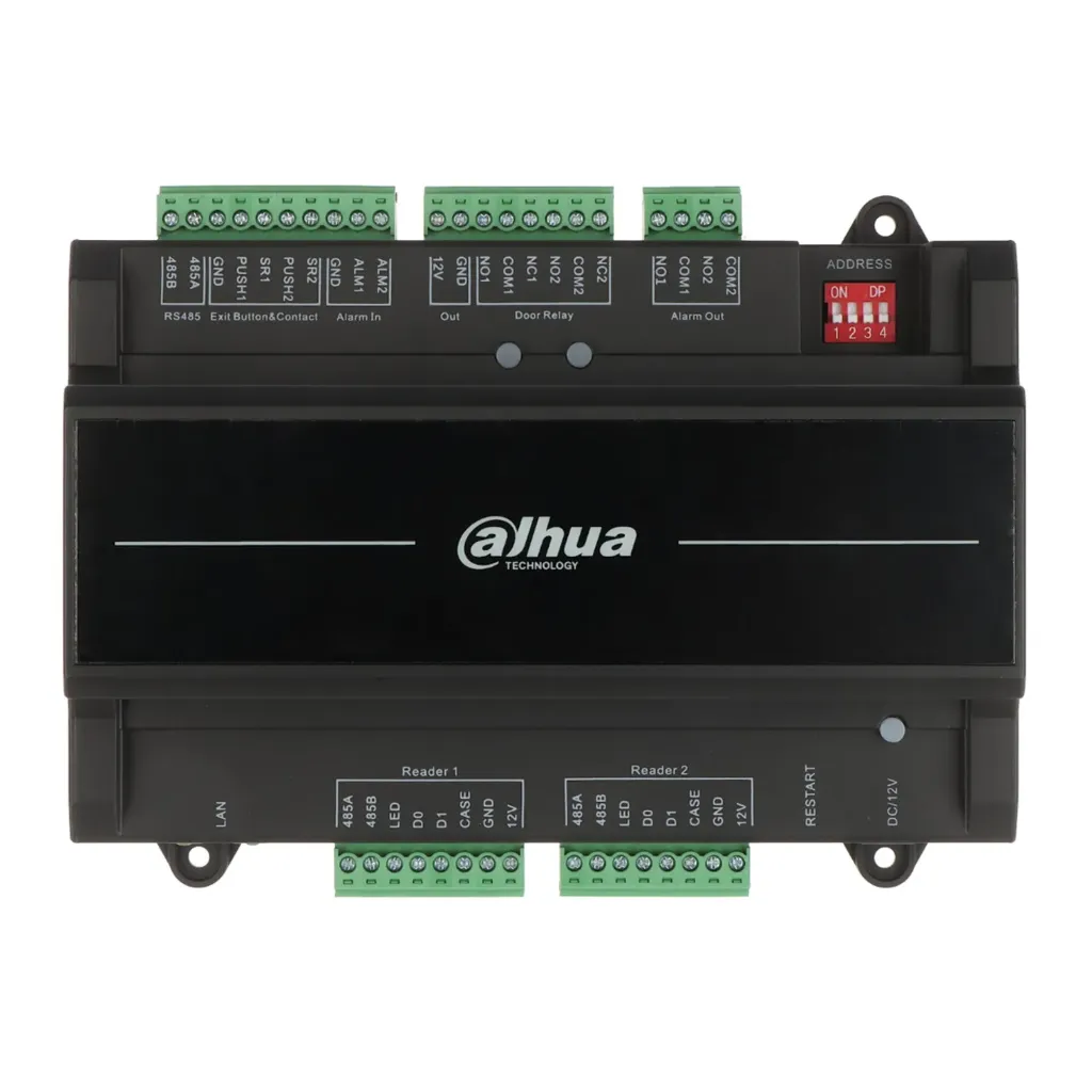 [090498] [DHI-ASC2202B-S] Dahua - Panel de Control de Acceso de 2 Puertas y 2 Lectoras (Admite 100.000 Usuarios 3.000 huellas 100.000 Tarjetas y 500.000 registros) Con Interlock Anti-passback Desbloqueo Remoto TCP/IP RS-485 y Wiegand PoE para Interiores