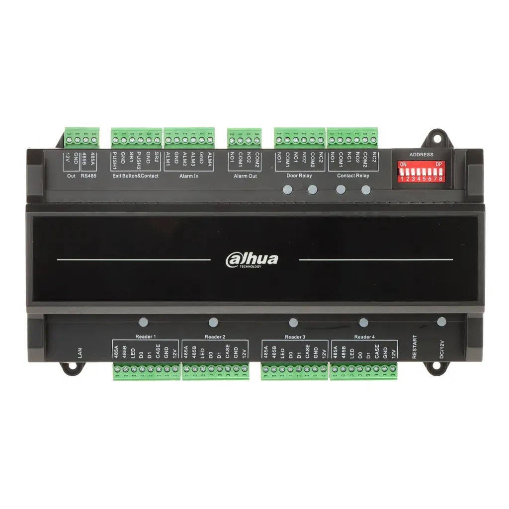 [090499] [DHI-ASC2202B-D] Dahua - Panel de Control de Acceso de 2 Puertas y 4 Lectoras (Admite 100.000 Usuarios 3.000 huellas 100.000 Tarjetas y 500.000 registros) Con Interlock Anti-passback Desbloqueo Remoto TCP/IP RS-485 y Wiegand PoE para Interiores