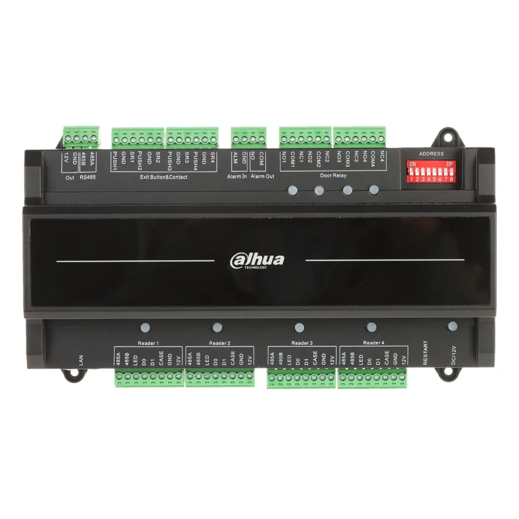 [090500] [DHI-ASC2204B-S] Dahua - Panel de Control de Acceso de 4 Puertas y 4 Lectoras (Admite 100.000 Usuarios 3.000 huellas 100.000 Tarjetas y 500.000 registros) Con Interlock Anti-passback Desbloqueo Remoto TCP/IP RS-485 y Wiegand PoE para Interiores