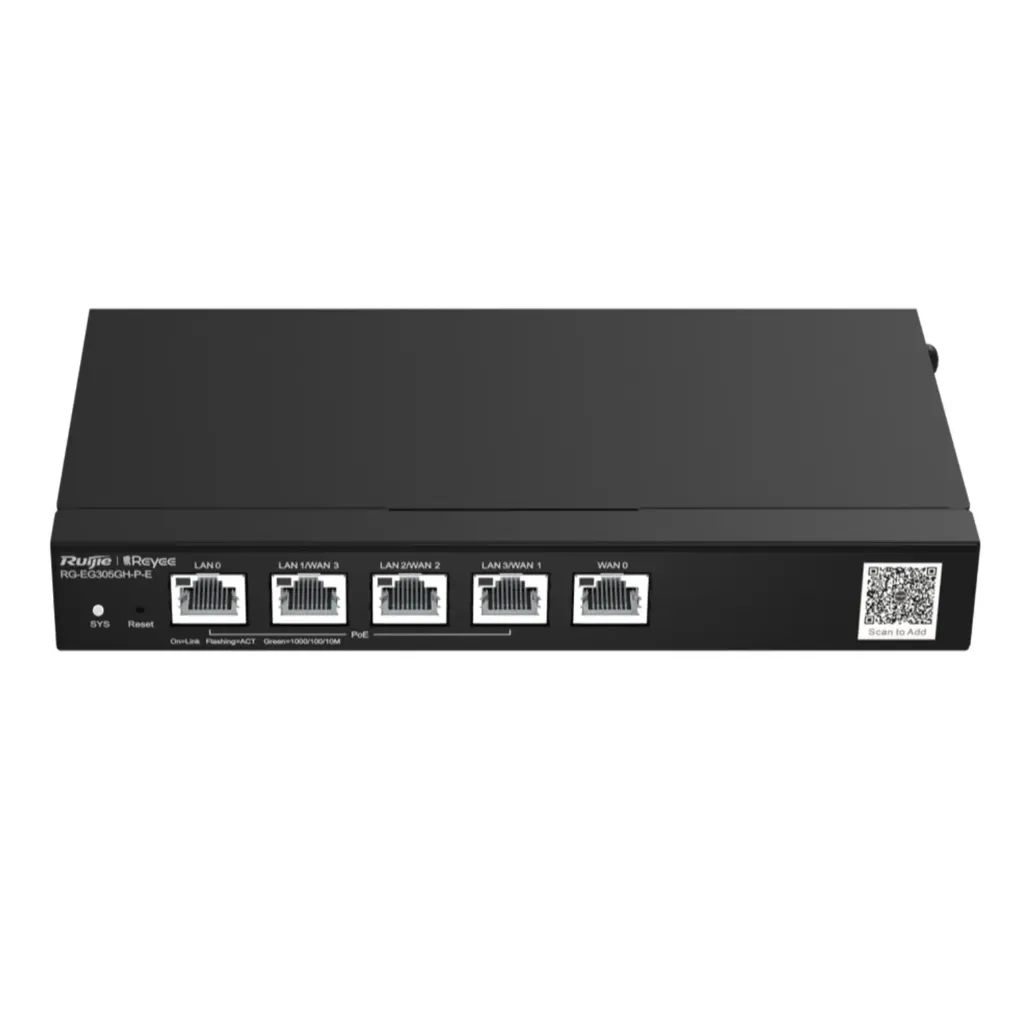 [021543] [RG-EG305GH-P-E] Ruijie/Reyee - SMB Router de Oficina PoE 5 Puertos de Alto Rendimiento 1.5 Gbps Hasta 300 Clientes 4 PoE 64 Túneles VPN