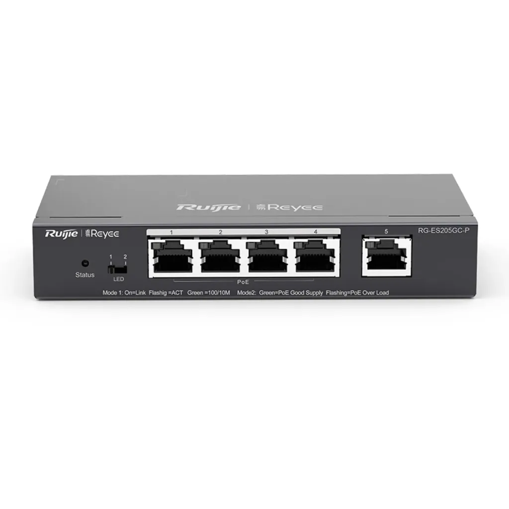 [021557] [RG-ES205GC-P] Ruijie/Reyee - SMB Switch PoE con 5 Puertos Gigabit 4 PoE 802.3af/at 54W
