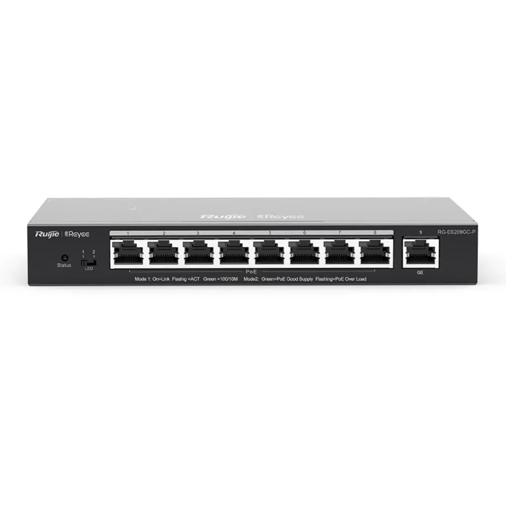 [021558] [RG-ES209GC-P] Ruijie/Reyee - SMB Switch 8 Puertos PoE+ 802.3af/at + 1 Gigabit 120W