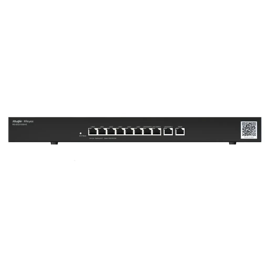 [021618] [RG-EG310GH-E] Ruijie/Reyee - SMB Router Balanceador SD-WAN Rackeable 6 Puertos LAN y 3 Puertos LAN/WAN Gigabit y 1 Puerto WAN Gigabit 350 Clientes 1.5 Gbps 64 VPN