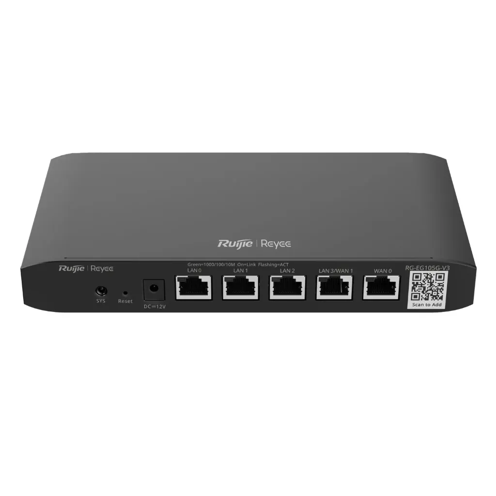 [021619] [RG-EG105G-V3] Ruijie/Reyee - SMB Router Balanceador SD-WAN 3 Puertos LAN Gigabit 100 Clientes 600 Mbps Asimétricos