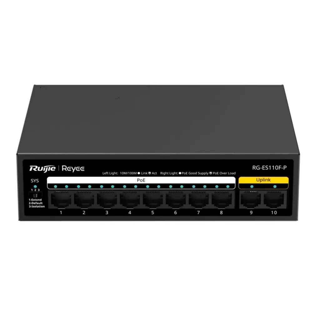 [RG-ES110F-P] Ruijie/Reyee - SMB Switch PoE+ 10 Puertos 10/100 Mbps 110 W Carcasa de Acero