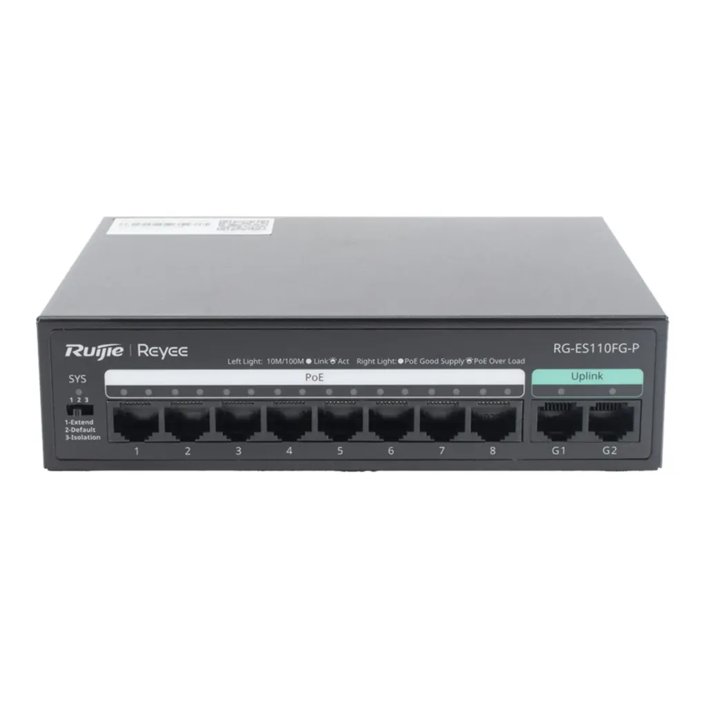 [RG-ES110FG-P] Ruijie/Reyee - SMB Switch 8 Puertos 10/100 Mbps PoE + 2 Puertos Gigabit 110W