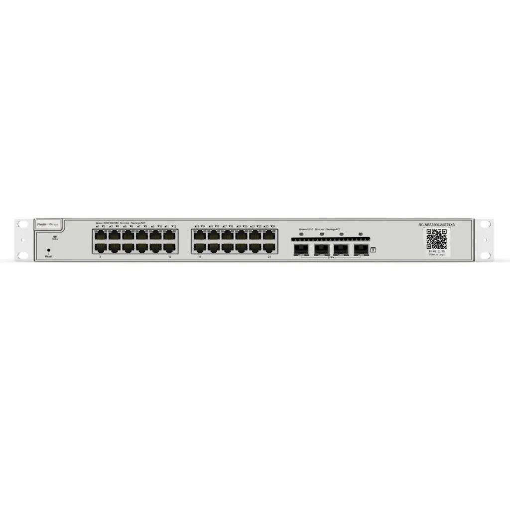 [RG-NBS5200-24GT4XS] Ruijie/Reyee - SME Switch Administrable L3 con 24 Puertos Gigabit 802.3af/at + 4 SFP+ para Fibra 10Gb 370W