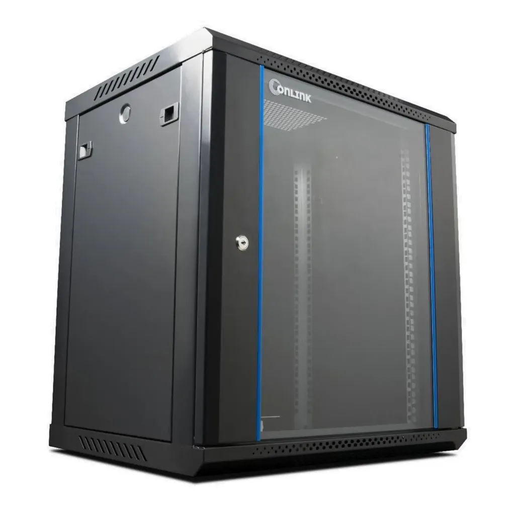 [020459] [WM6412-450-BLACK] Onlink - Rack de Pared [12U] Cerrado Fijo 600x450x635mm con 3 Cerraduras y Puerta de Vidrio [Negro]