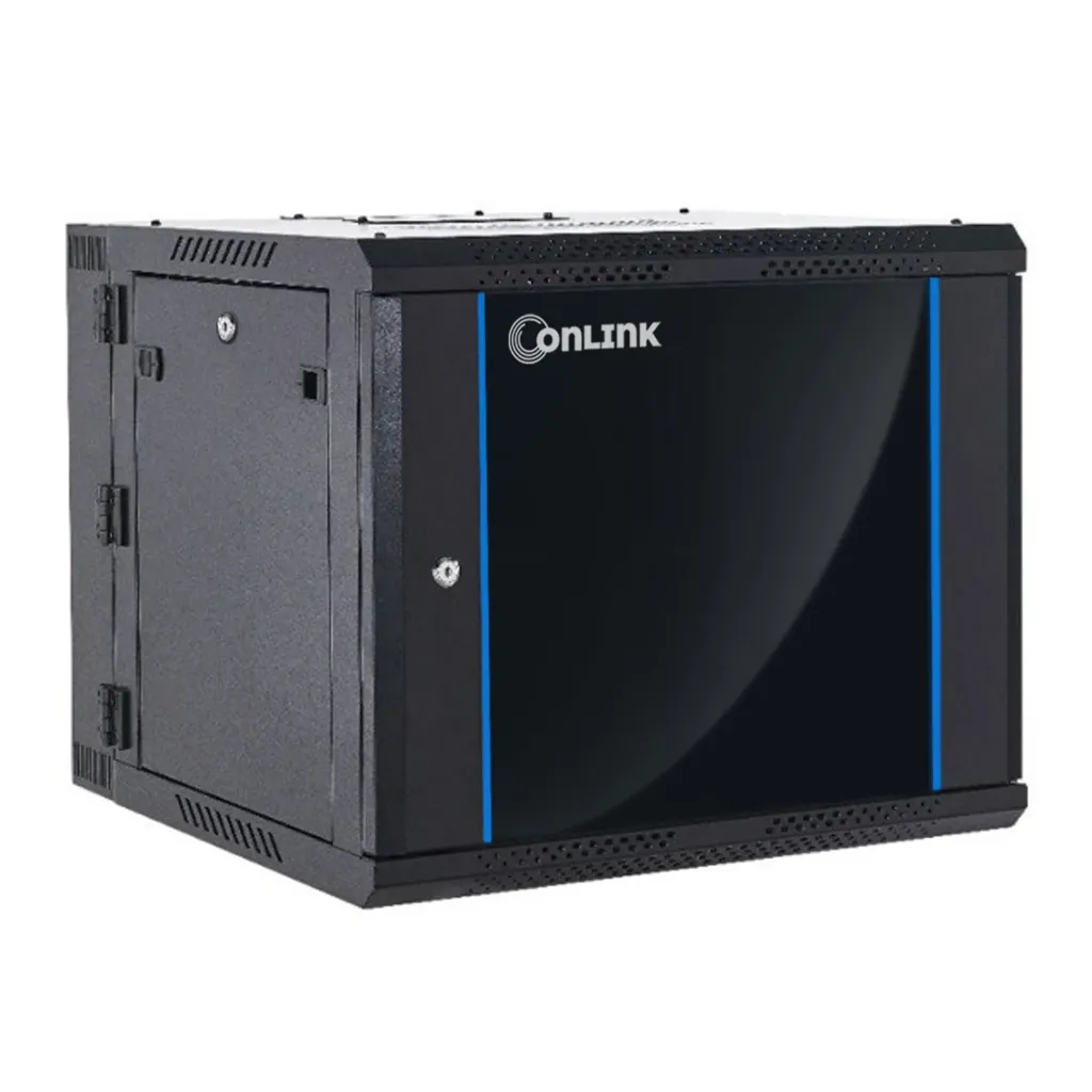 [020460] [WMG6506-550-BLACK] Onlink - Rack de Pared [6U] Cerrado Abatible 600x550x368mm con 3 Cerraduras y Puerta de Vidrio [Negro]