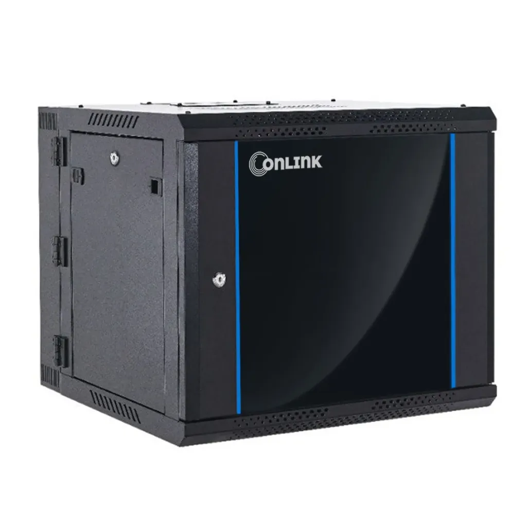 [020461] [WMG6509-550-BLACK] Onlink - Rack de Pared [9U] Cerrado Abatible 600x550x501mm con 3 Cerraduras y Puerta de Vidrio [Negro]