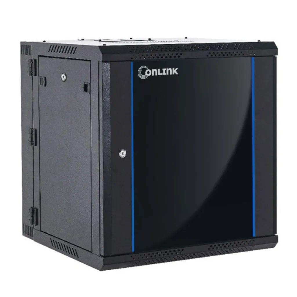 [020462] [WMG6512-550-BLACK] Onlink - Rack de Pared [12U] Cerrado Abatible 600x550x635mm con 3 Cerraduras y Puerta de Vidrio [Negro]