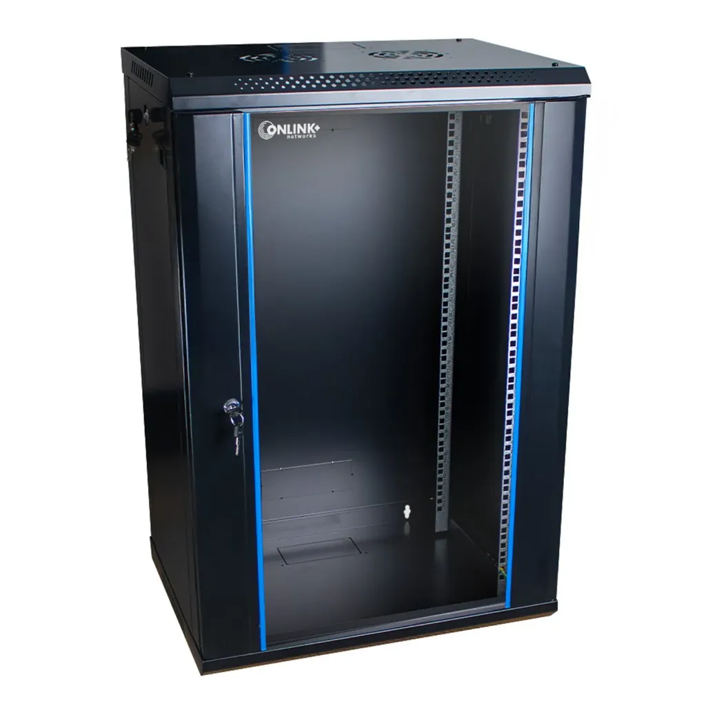 [WM6415-450-BLACK] Onlink - Rack de Pared [15U] Cerrado Fijo 600x450x769mm con 3 Cerraduras y Puerta de Vidrio [Negro]