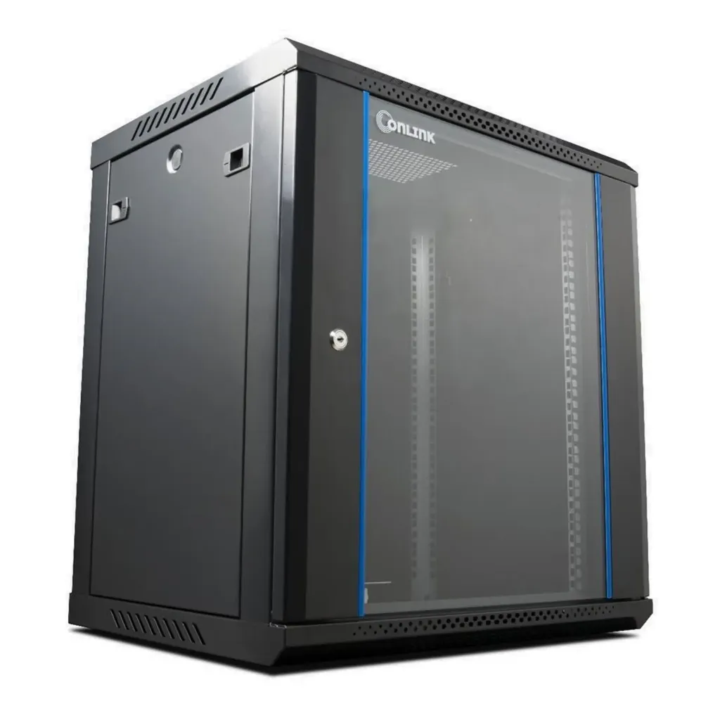 [020902] [WM6418-450-BLACK] Onlink - Rack de Pared [18U] Cerrado Fijo 600x450x901mm con 3 Cerraduras y Puerta de Vidrio [Negro]