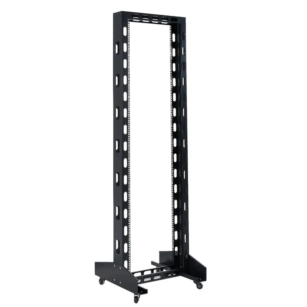 [020906] [OR2-42-BLACK] Onlink - Rack de Piso Abierto con Ruedas 42U 150Kg 2 Postes 600x2053mm