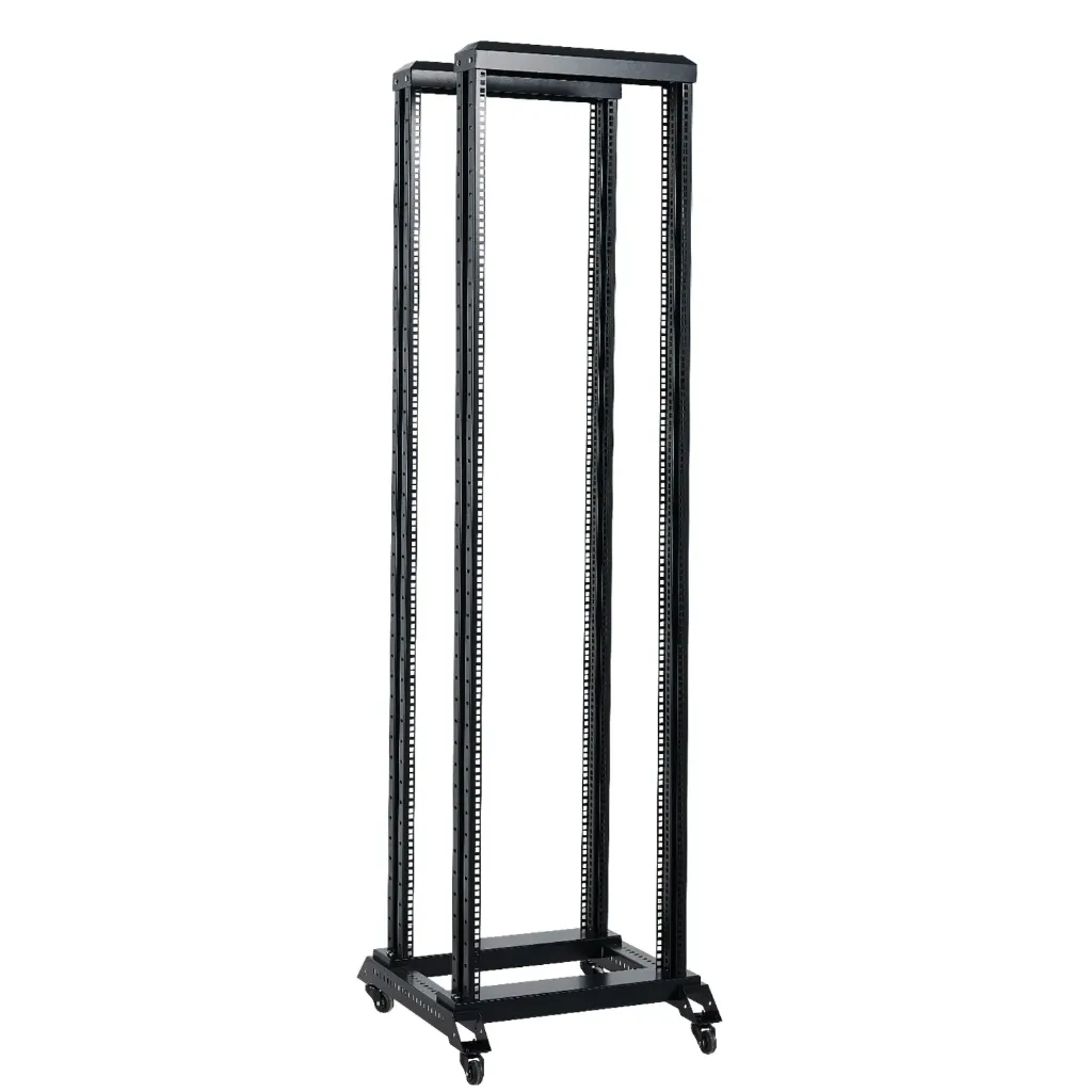 [020907] [OR4-42-BLACK] Onlink - Rack de Piso Abierto con Ruedas 42U 150Kg 4 Postes 600x2053mm