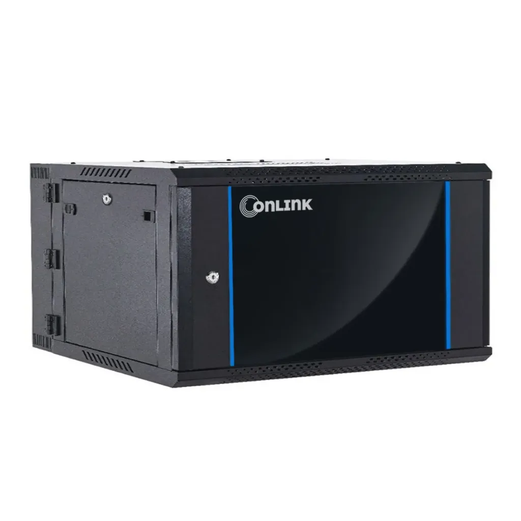 [021145] [WMG6504-550-BLACK] Onlink - Rack de Pared [4U] Cerrado Abatible 600x550x280mm con 3 Cerraduras y Puerta de Vidrio [Negro]