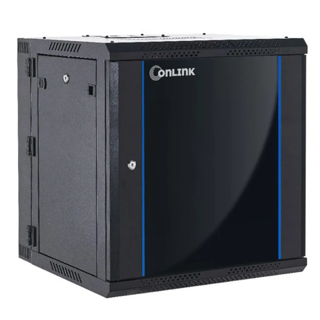 [021146] [WMG6515-550-BLACK] Onlink - Rack de Pared [15U] Cerrado Abatible 600x550x769mm con 3 Cerraduras y Puerta de Vidrio [Negro]