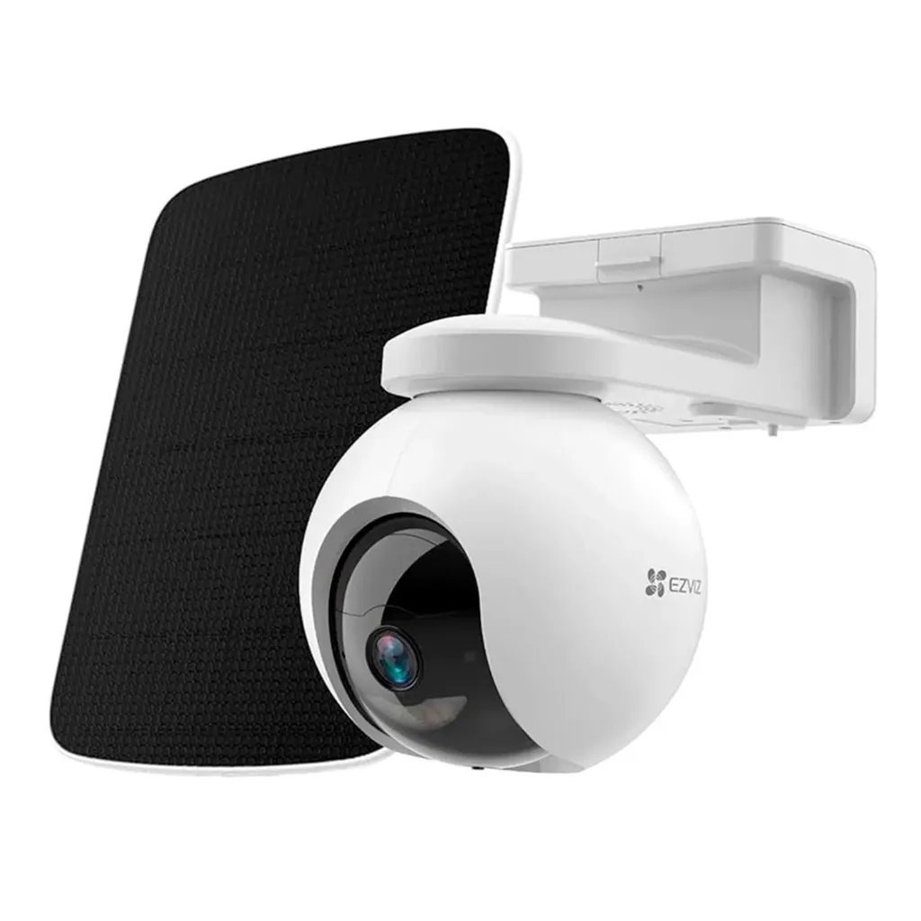 [011094] [CS-CB8/SP-R200(4K)] Ezviz - Kit Cámara Domo PT con Rotación Horizontal y Vertical 360 4K por batería 10.400mAh con Wi-Fi Audio Bidireccional Visión Nocturna en Color con Panel Solar Exterior/Interior