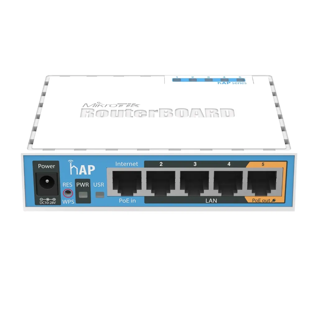 [021268] [RB951Ui-2nD] Mikrotik - RouterBoard 5 Puertos Fast 1 Puerto USB Wi-Fi 2.4 GHz 802.11 b/g/n con Antena 2.5 dbi hasta 1 Watt de Potencia