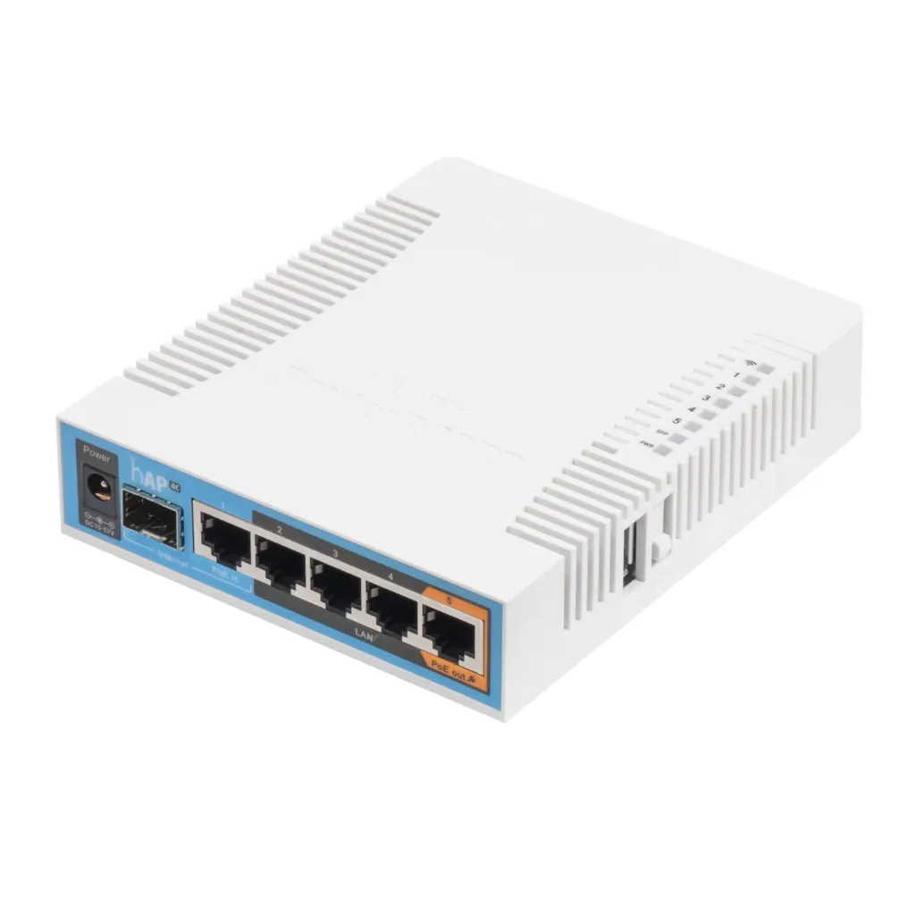 [RB962UiGS-5HacT2HnT] Mikrotik - (hAP ac) RouterBoard 5 Puertos Gigabit Ethernet 1 Puerto SFP 1 USB Wi-Fi Doble Banda 3x3 802.11ac hasta 1W de potencia