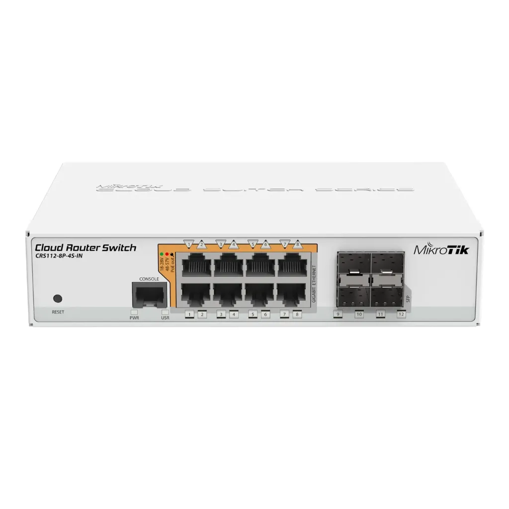 [021282] [CRS112-8P-4S-IN] Mikrotik - Cloud Router Switch Administrable L3 8 Puertos 10/100/1000 Mbps c/PoE Pasivo ó 802.3af/at 4 Puertos SFP