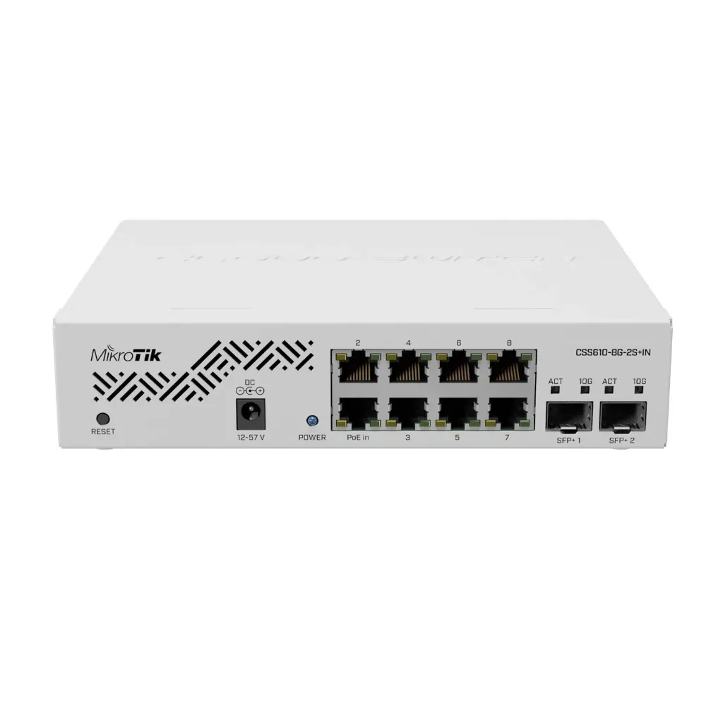 [021286] [CSS610-8G-2S+IN] Mikrotik - Switch Smart con SwitchOS 8 Puertos Gigabit 2 Puertos SFP+ 10G Desktop/Rack
