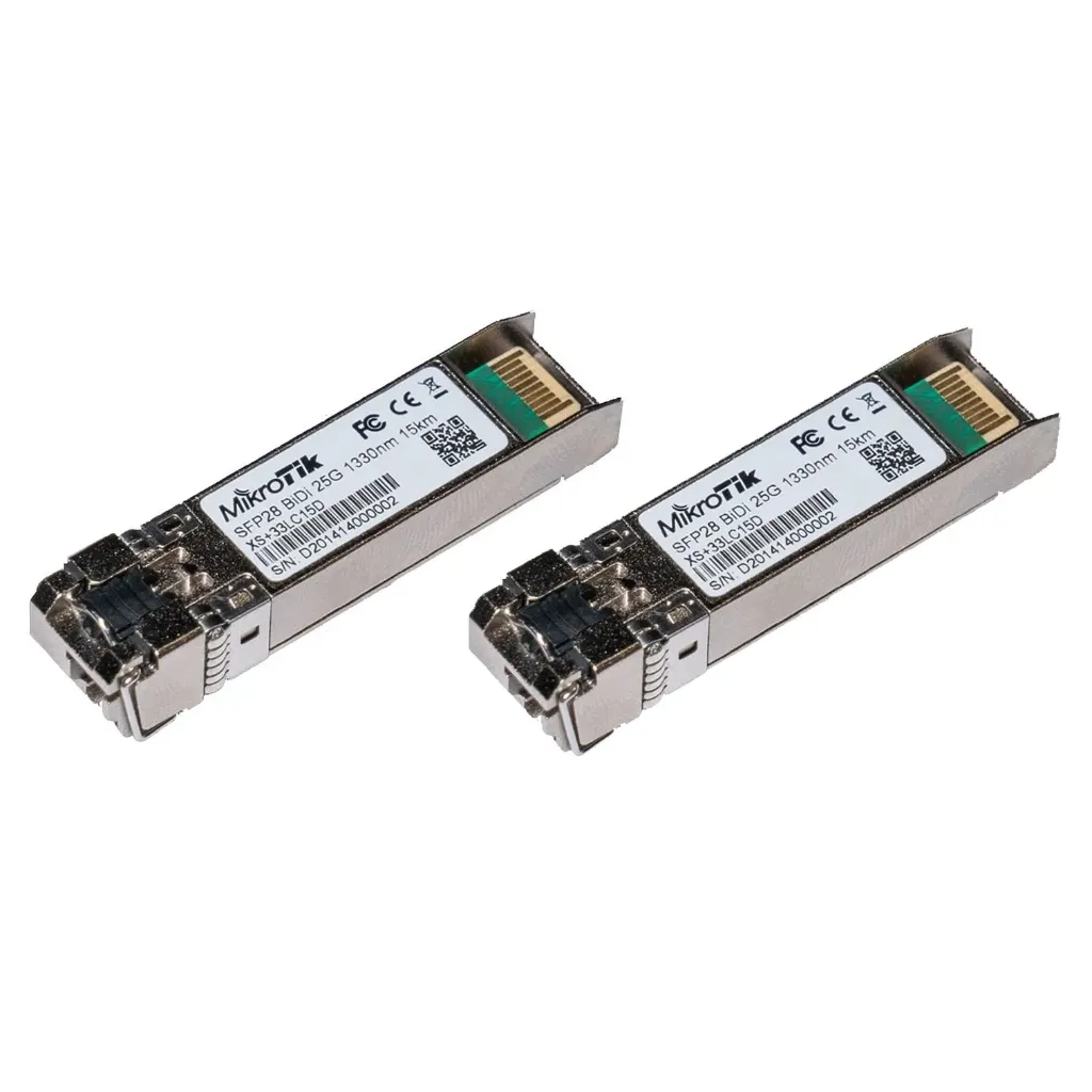 [021316] [XS+2733LC15D] Mikrotik - Kit de 2 Módulos GBIC 1.25G SFP 10G SFP+ y 25G SFP28. 15 km 1270nm + 1330nm