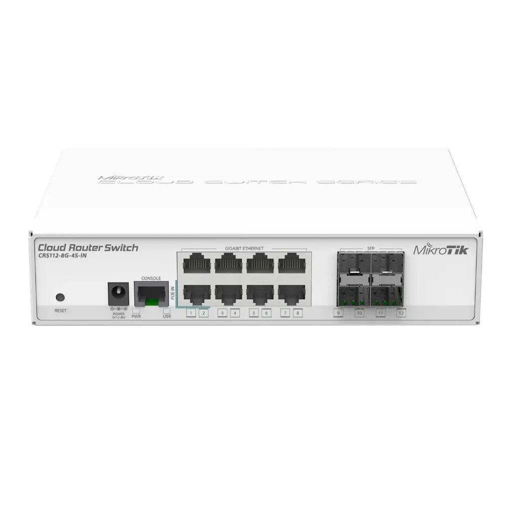 [021317] [CRS112-8G-4S-IN] Mikrotik - Cloud Switch Router 8 Puertos Gigabit Ethernet y 4 Puertos SFP Throughput 975 kpps