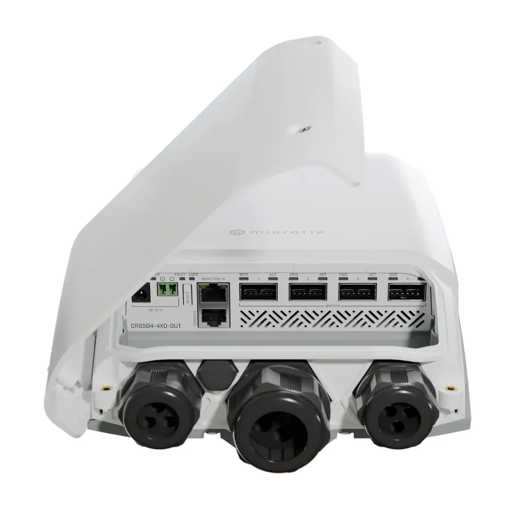 [CRS504-4XQ-OUT] Mikrotik - Cloud Router Switch 4 Puertos 100 Gigabit QSFP28 (25W sin accesorios) RouterOS (solo v7)