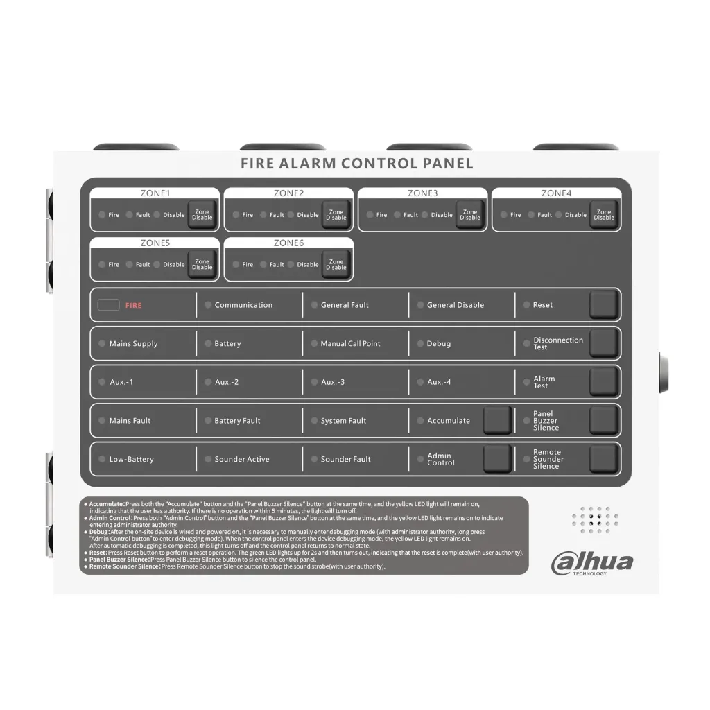 [DHI-HY-C102-6] Dahua - Panel de Control de Alarma Contra Incendios Convencional de 6 Zonas Interfaz Ethernet Interfaz RS-485 Alimentación principal de 90 VCA a 270 VCA Capacidad de 25 detectores por zona 4 contactos secos Registro... [Convencional]