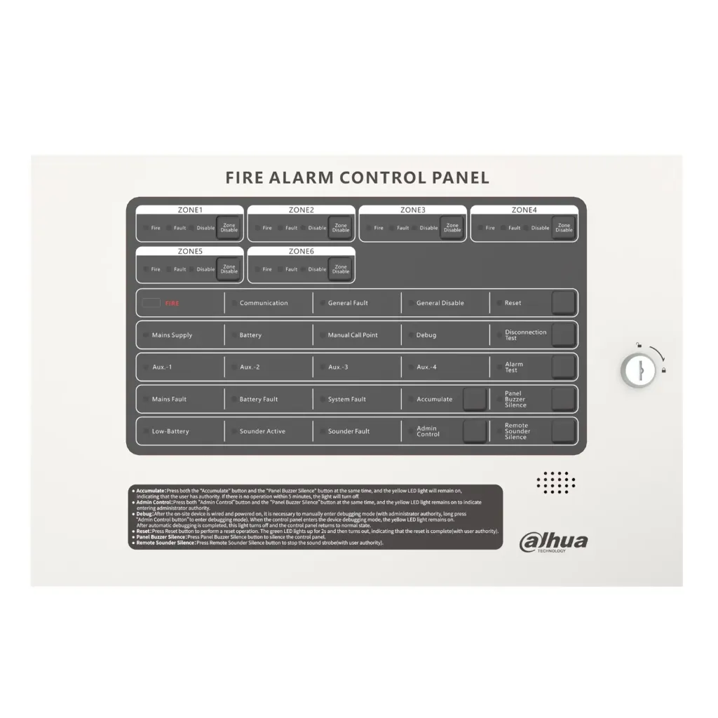 [040235] [DHI-HY-C102-6L] Dahua - Panel de Control de Alarma Contra Incendios Convencional de 6 Zonas Interfaz Ethernet Interfaz RS-485 Alimentación principal de 90 VCA a 270 VCA Capacidad de 25 detectores por zona Registro de eventos... [Convencional]